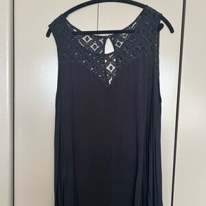Black Crochet Yoke Sleeveless Dress